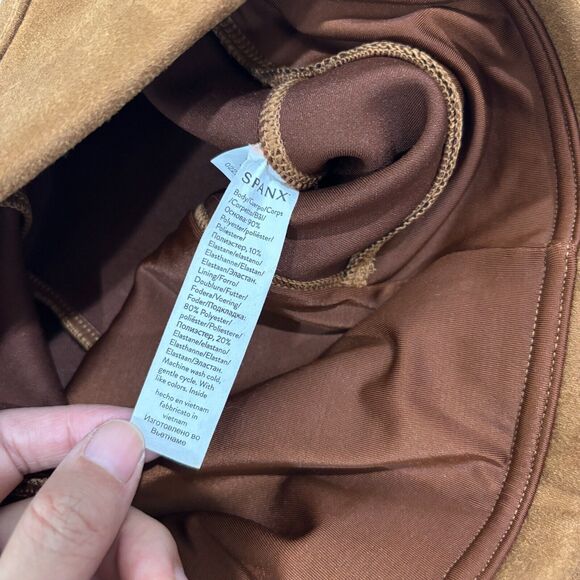 SPANX Faux Suede Leggings S Rich Caramel Brown Tummy Control High Waist Stretchy - Picture 7 of 9